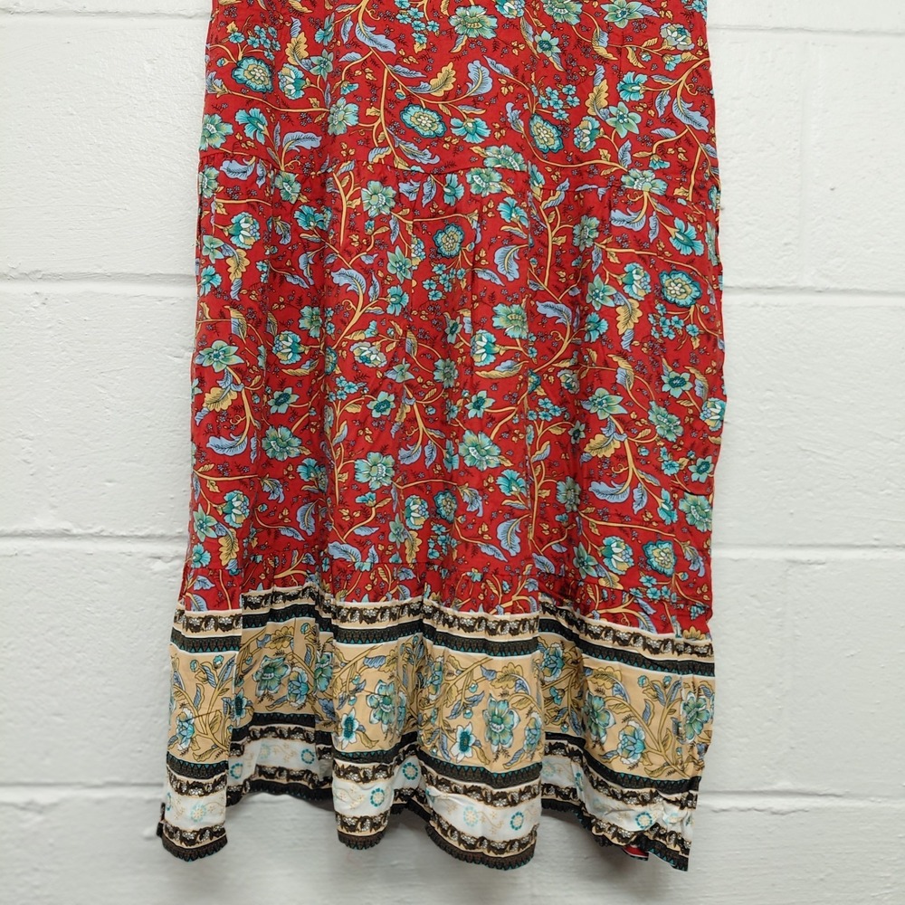 Temofon Womens Red Floral V-neckline Dress Size Medium Light Resort Holiday Chic - Picture 11 of 16